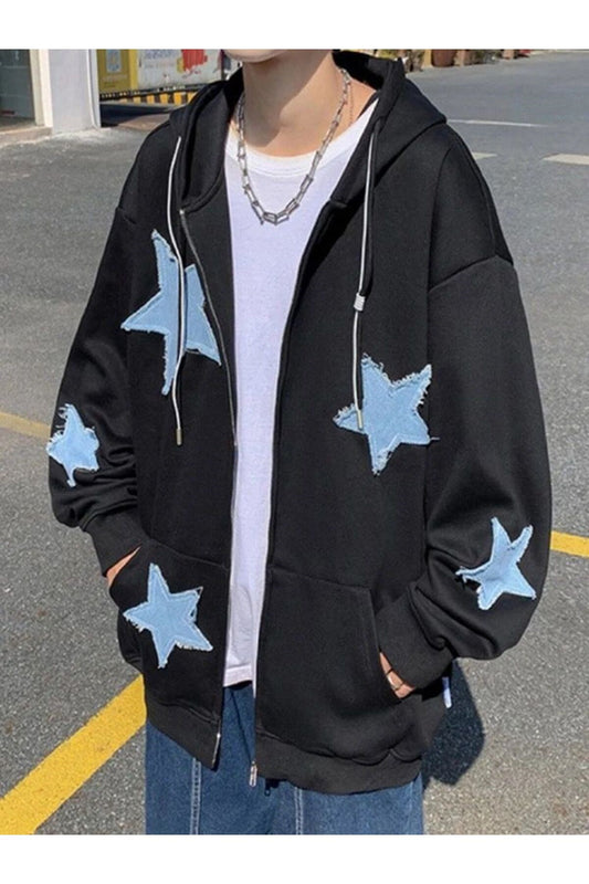 Patch Stars Kapüşonlu Fermuarlı Sweatshirt Daily