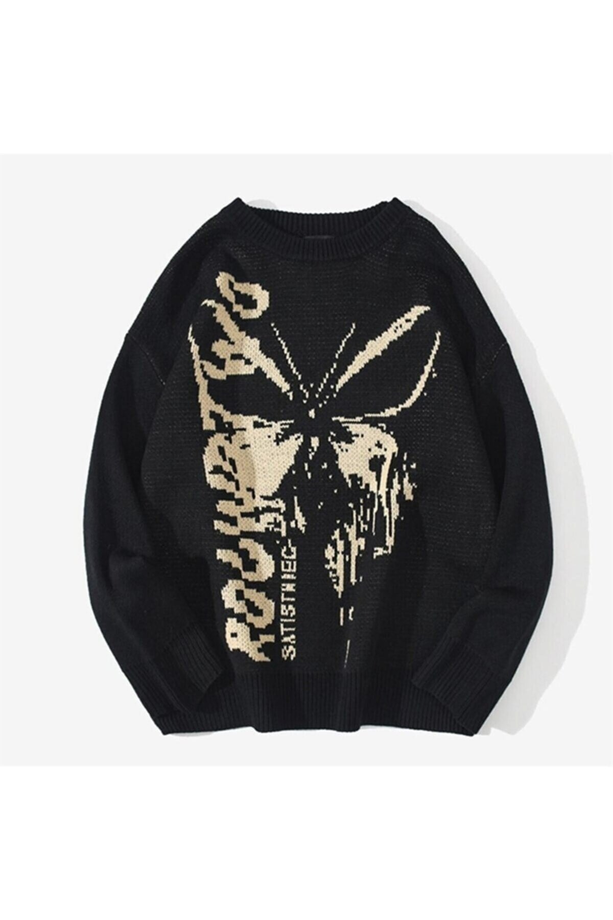 Harajuku Butterfly Siyah Unisex Oversize Kazak