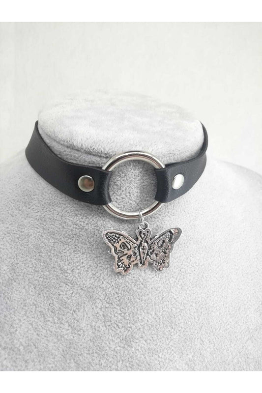 Antik Gümüş Kaplama Butterfly Gothic Choker Kolye