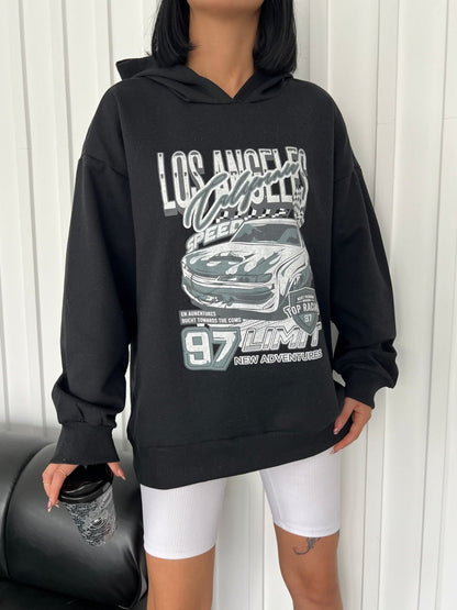 Outdoor Oversize Los Angeles Baskılı Unisex Kapşonlu  Sweatshirt